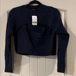 Navy Blue Cropped Crew Neck Sweater